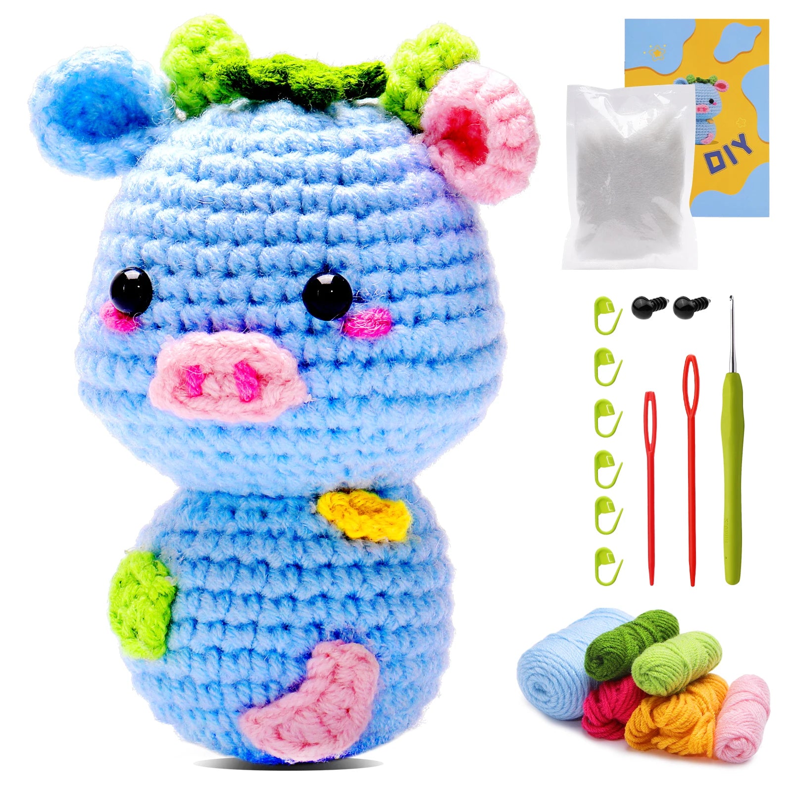 Cute Animal Crochet Knitting Beginner Kit: Complete Set with Hand Knitting Yarn, Thread, Hook, Needles - Ideal DIY Handcraft Accessories Set ShopOnlyDeal