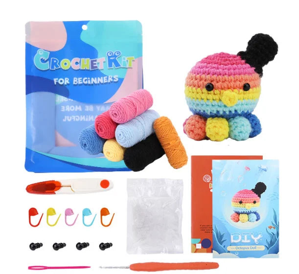 Cute Animal Crochet Knitting Beginner Kit: Complete Set with Hand Knitting Yarn, Thread, Hook, Needles - Ideal DIY Handcraft Accessories Set ShopOnlyDeal