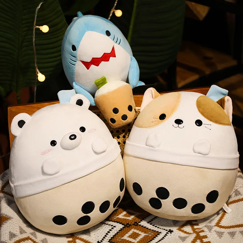 Kawaii Bubble Tea Cat Plush Toy Stuffed Animal Bear Shark Pillow Cup Milk Tea Boba Plushie Doll Birthday Gifts ShopOnlyDeal