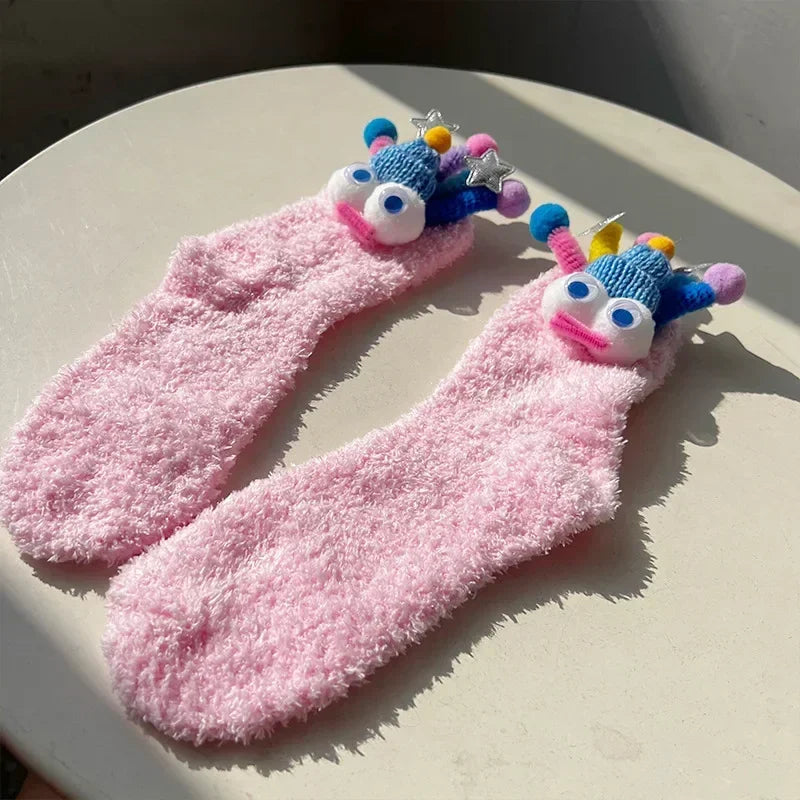 Kawaii Cartoon Fluffy Socks for Women Man Cute Pattern Female Fleece Fuzzy Warm Funny Socks Home Floor Sleeping Gift Langtondhucnhgts Store