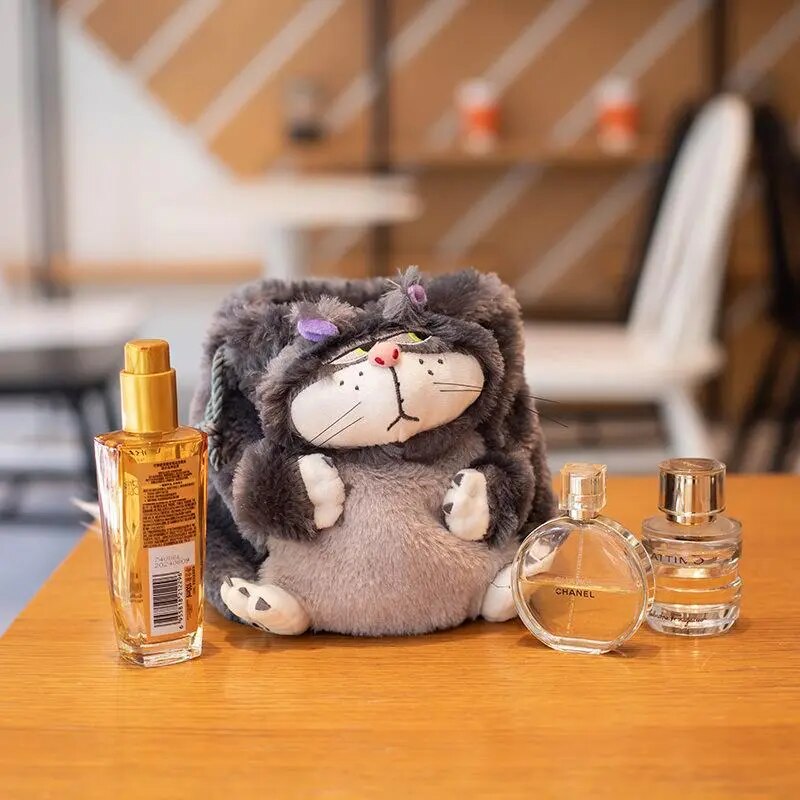 Kawaii Cat Fluffy Puffy Cutte Banded Pocket Anime Cinderellas Lucifers Plush Handbag Plushie Doll Cartoon Storage Bag Girl Gift RZ-STORE Store