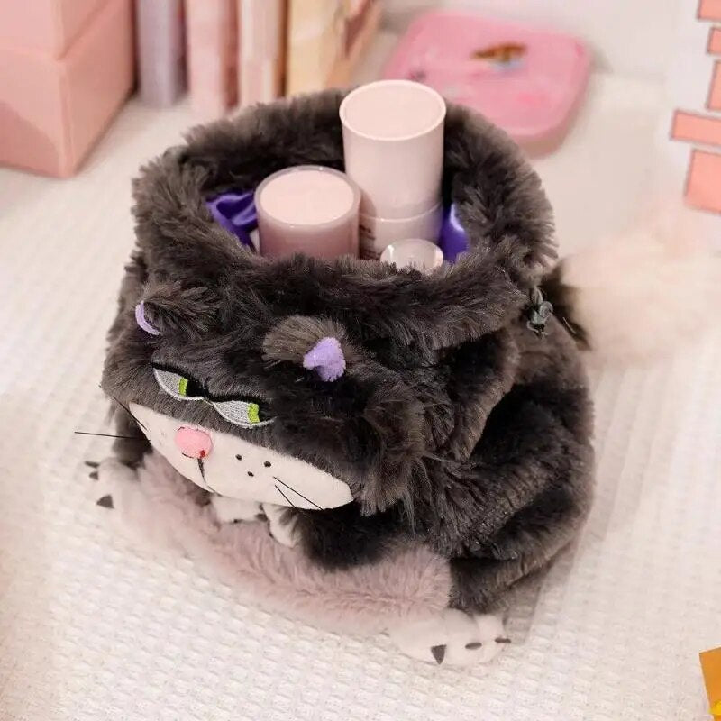 Kawaii Cat Fluffy Puffy Cutte Banded Pocket Anime Cinderellas Lucifers Plush Handbag Plushie Doll Cartoon Storage Bag Girl Gift RZ-STORE Store