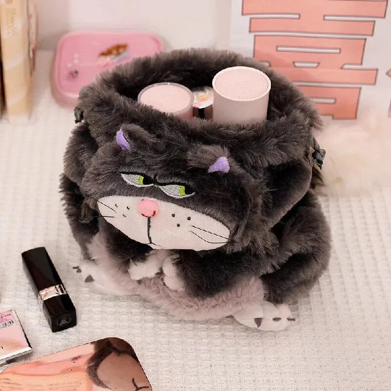 Kawaii Cat Fluffy Puffy Cutte Banded Pocket Anime Cinderellas Lucifers Plush Handbag Plushie Doll Cartoon Storage Bag Girl Gift RZ-STORE Store