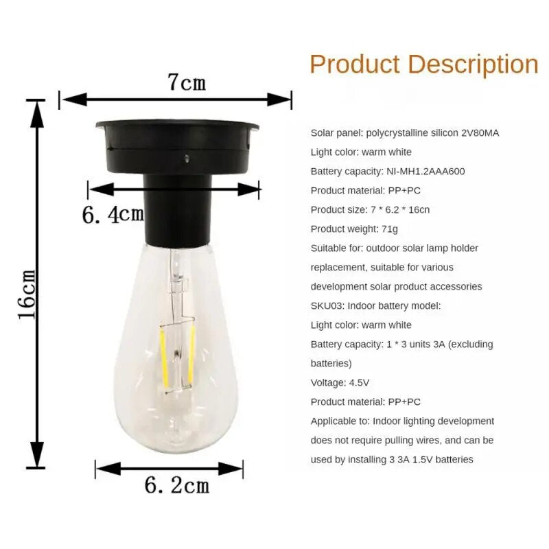 Solar LED Tungsten Filament Bulb Lamp Stylish Warm White Light Bulbs For Bars Coffee Bars Restaurant Bedroom Light Bulb ShopOnlyDeal