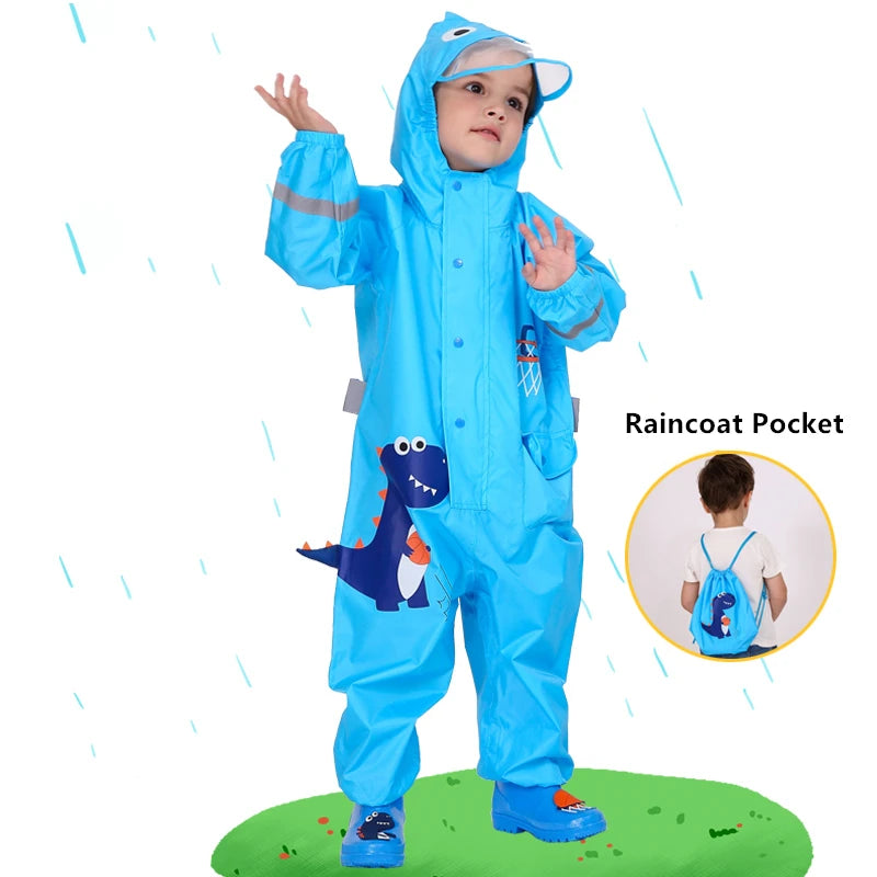 Kids Rain Suit with Hood Waterproof Jumpsuits Baby Cartoon Animals One Piece Raincoat Children Boys Girls Rainwear 1-12 Years ShopOnlyDeal