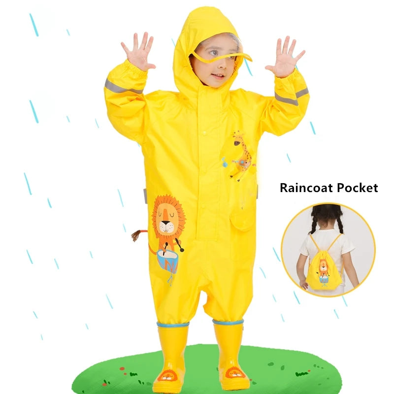 Kids Rain Suit with Hood :Stay Dry and Playful with Kids' Cartoon Animals Waterproof Rain Suit - Ideal for Children Aged 1-12! - Waterproof Jumpsuits Baby Cartoon Animals One Piece Raincoat Children Boys Girls Rainwear 1-12 Years ShopOnlyDeal