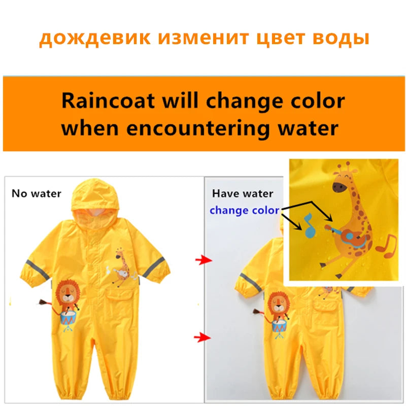 Kids Rain Suit with Hood :Stay Dry and Playful with Kids' Cartoon Animals Waterproof Rain Suit - Ideal for Children Aged 1-12! - Waterproof Jumpsuits Baby Cartoon Animals One Piece Raincoat Children Boys Girls Rainwear 1-12 Years ShopOnlyDeal