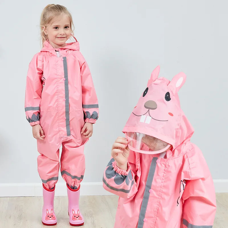 Kids Rain Suit with Hood :Stay Dry and Playful with Kids' Cartoon Animals Waterproof Rain Suit - Ideal for Children Aged 1-12! - Waterproof Jumpsuits Baby Cartoon Animals One Piece Raincoat Children Boys Girls Rainwear 1-12 Years ShopOnlyDeal