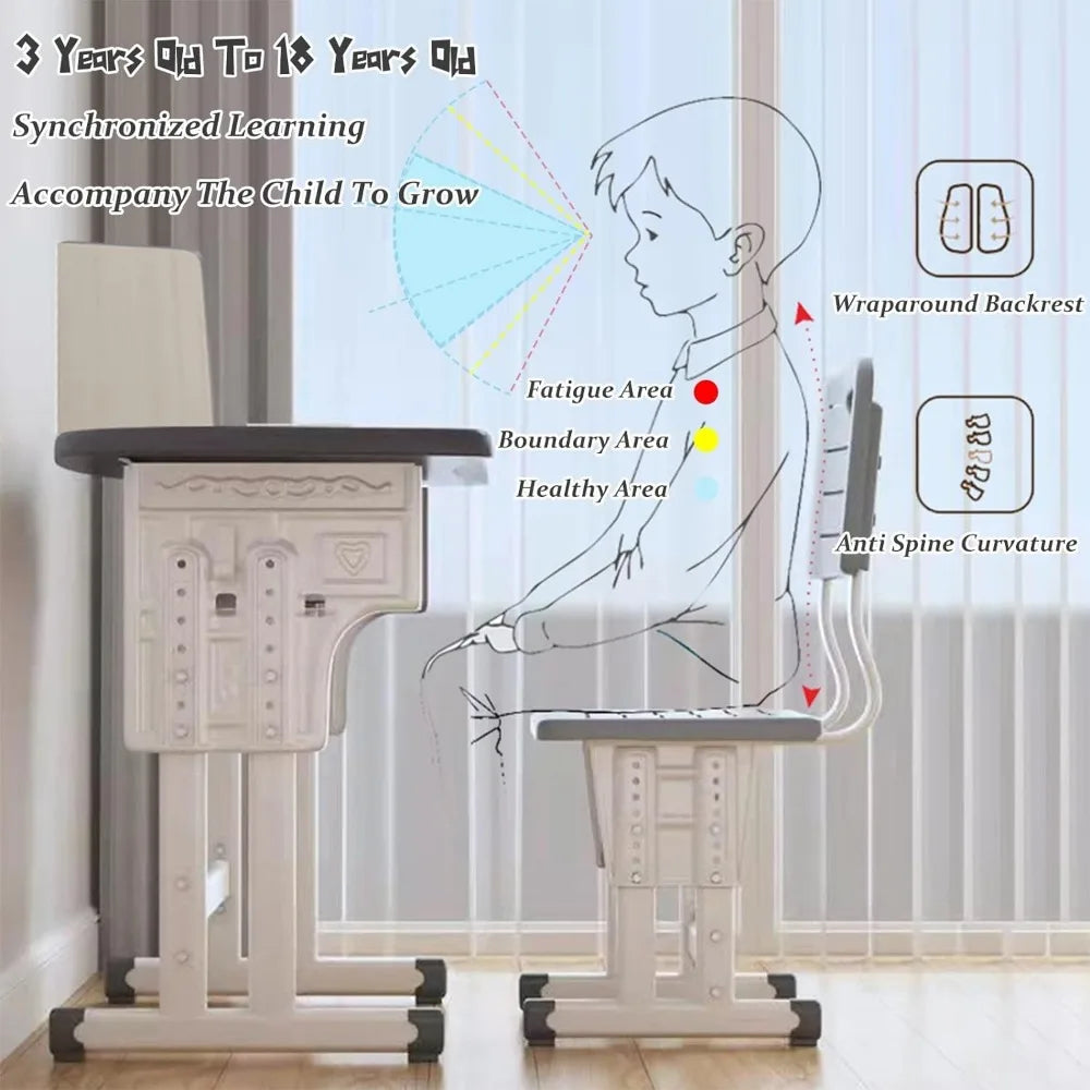 Kids' Table Chair Sets, Kids' Desks Chair, Height Adjustable Ergonomic Children Study Desk Table Computer Workstation ShopOnlyDeal