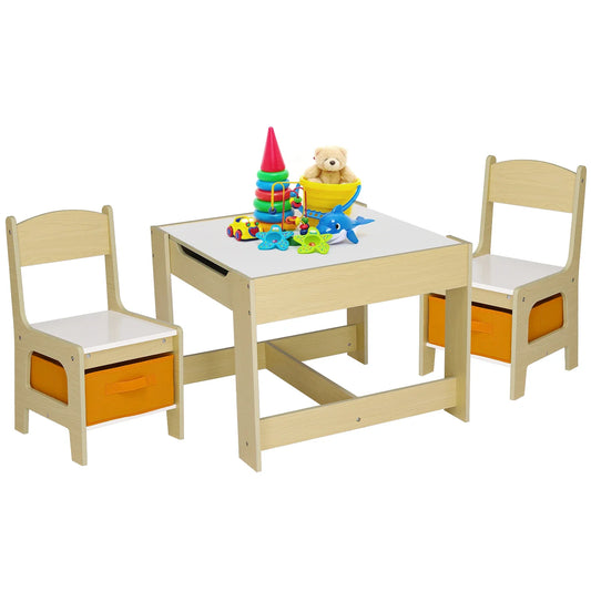 Kids Table and 2 Chairs Set W/ Storage Drawer Wooden Activity Table For Toddlers Shop1102853666 Store