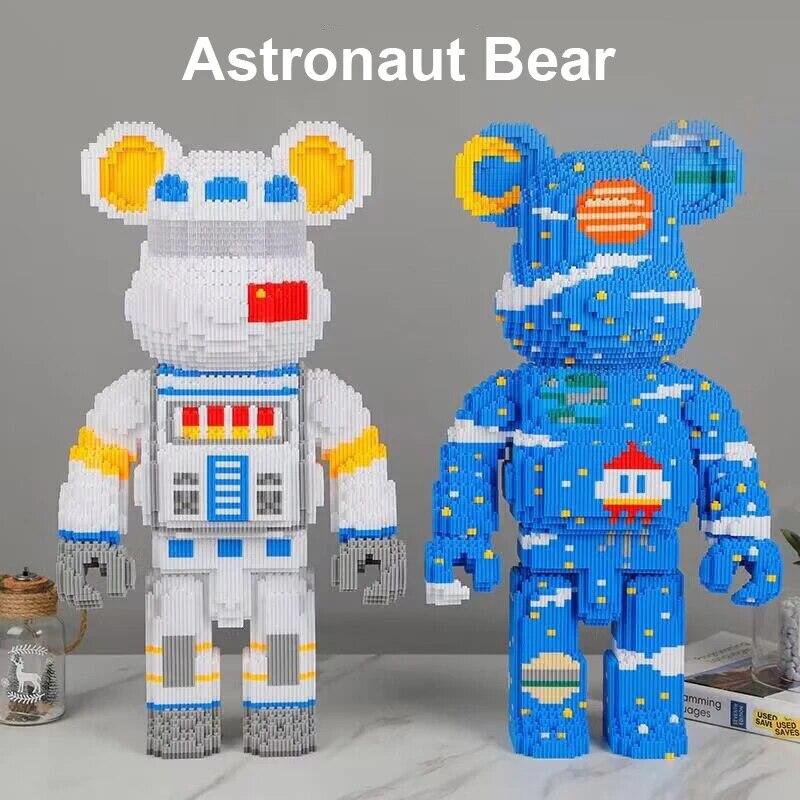 Astronaut Bear Kids Toys Cartoon Mini Love Violent Bear Bearbrick Model with Light Building Block DIY Micro Bricks Christmas Birthday Gift ShopOnlyDeal