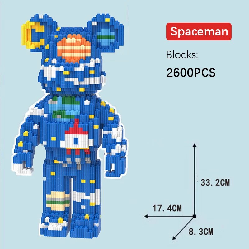 Astronaut Bear Kids Toys Cartoon Mini Love Violent Bear Bearbrick Model with Light Building Block DIY Micro Bricks Christmas Birthday Gift ShopOnlyDeal