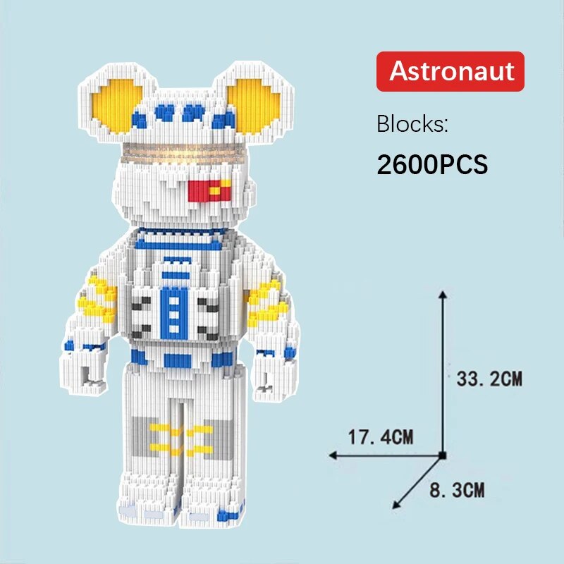 Astronaut Bear Kids Toys Cartoon Mini Love Violent Bear Bearbrick Model with Light Building Block DIY Micro Bricks Christmas Birthday Gift ShopOnlyDeal