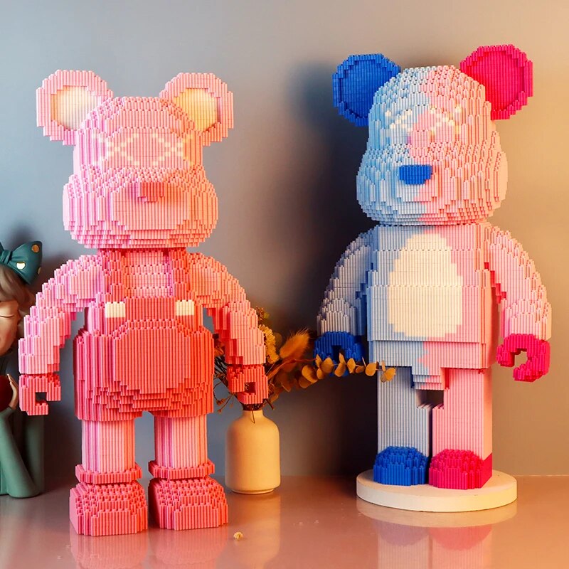 Astronaut Bear Kids Toys Cartoon Mini Love Violent Bear Bearbrick Model with Light Building Block DIY Micro Bricks Christmas Birthday Gift ShopOnlyDeal