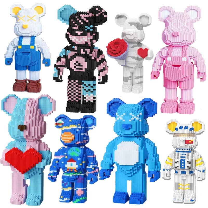 Astronaut Bear Kids Toys Cartoon Mini Love Violent Bear Bearbrick Model with Light Building Block DIY Micro Bricks Christmas Birthday Gift ShopOnlyDeal