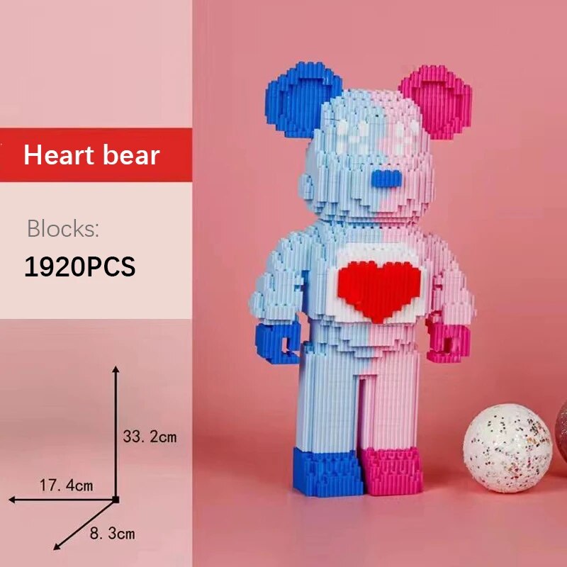 Astronaut Bear Kids Toys Cartoon Mini Love Violent Bear Bearbrick Model with Light Building Block DIY Micro Bricks Christmas Birthday Gift ShopOnlyDeal