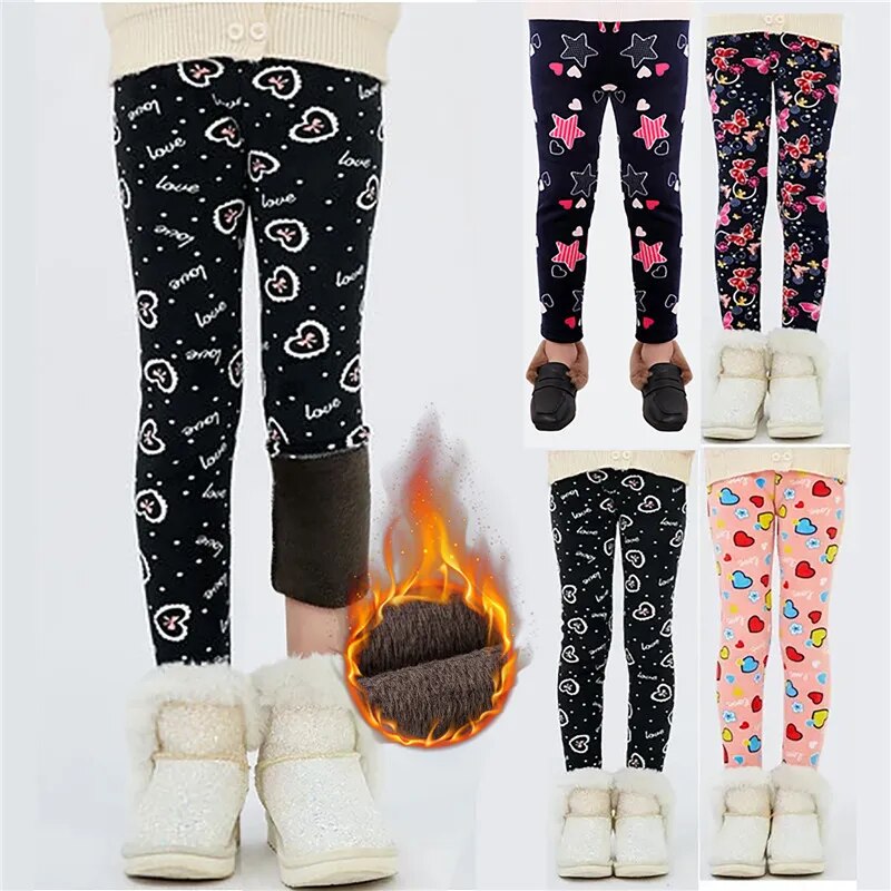 Korean Girls Pants Autumn Winter Children Trousers Warm Leggings Thicken Velvet Star Print Kids Pant Baby Girl Keep Warm Legging ShopOnlyDeal