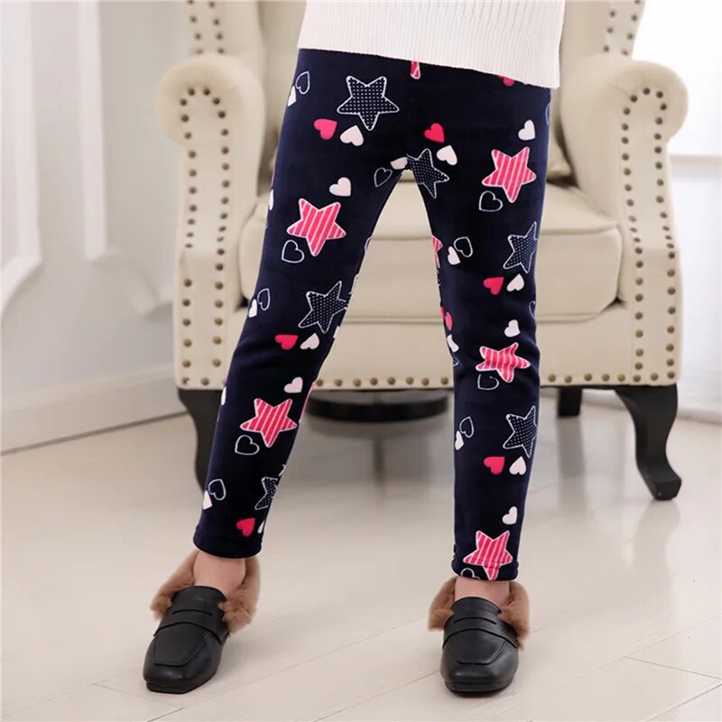 Korean Girls Pants Autumn Winter Children Trousers Warm Leggings Thicken Velvet Star Print Kids Pant Baby Girl Keep Warm Legging ShopOnlyDeal