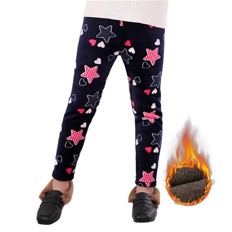 Korean Girls Pants Autumn Winter Children Trousers Warm Leggings Thicken Velvet Star Print Kids Pant Baby Girl Keep Warm Legging ShopOnlyDeal