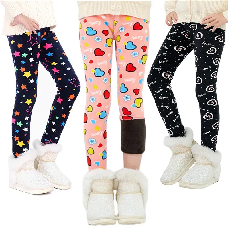 Korean Girls Pants Autumn Winter Children Trousers Warm Leggings Thicken Velvet Star Print Kids Pant Baby Girl Keep Warm Legging ShopOnlyDeal