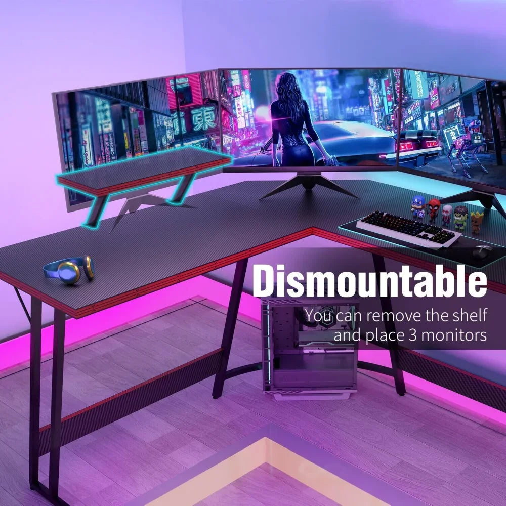 L-Shape Gaming Desk Computer Gaming Desk, Black Desk  Gaming Desk Computer Desk Desk Is Equipped with A Detachable Monitor Stand ShopOnlyDeal