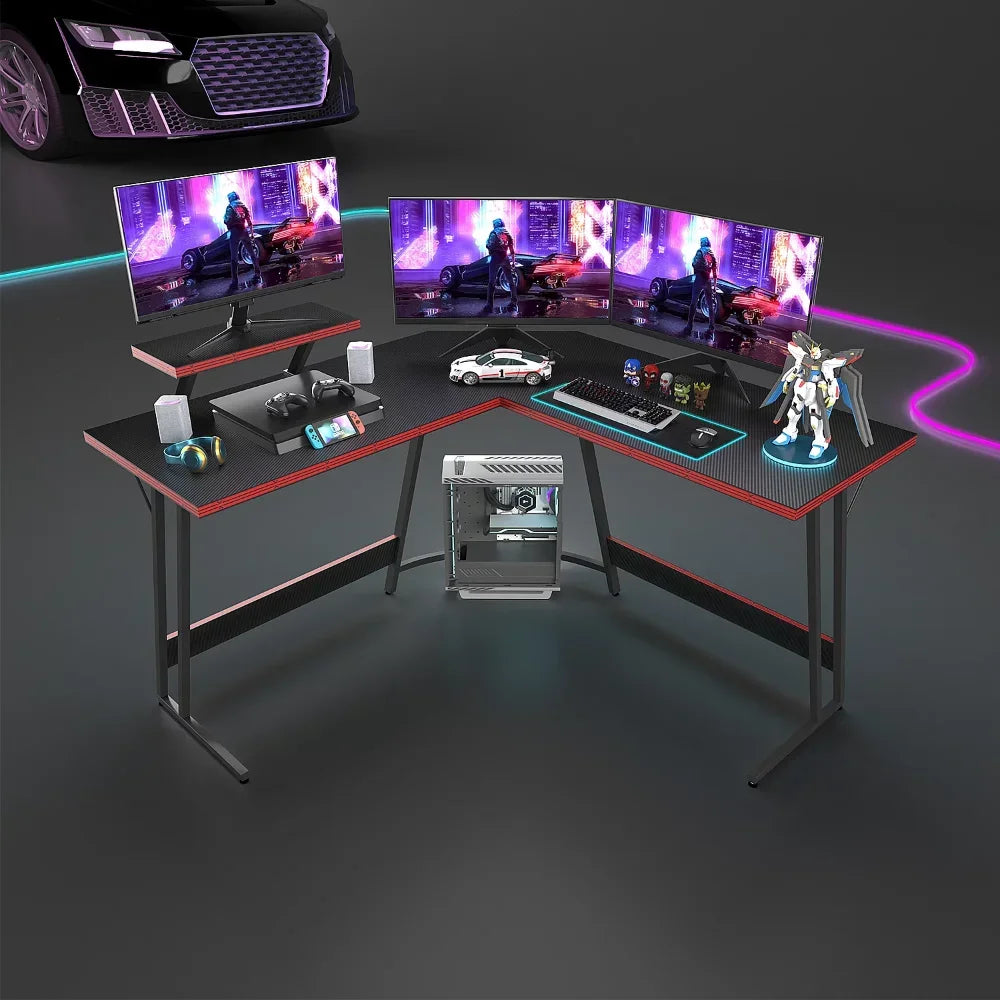 L-Shape Gaming Desk Computer Gaming Desk, Black Desk  Gaming Desk Computer Desk Desk Is Equipped with A Detachable Monitor Stand ShopOnlyDeal