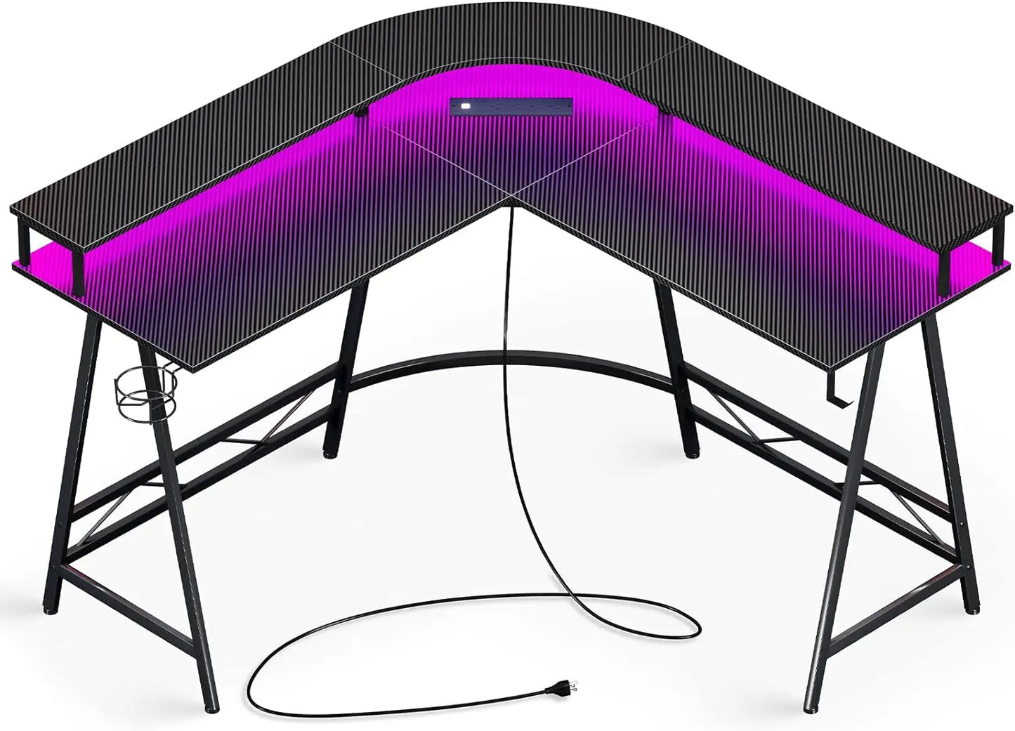 Gaming Desk L Shaped Desk with LED Lights & Power Outlets, Computer Desk with Monitor Shelves, Home Office Desk Corner Desk ShopOnlyDeal