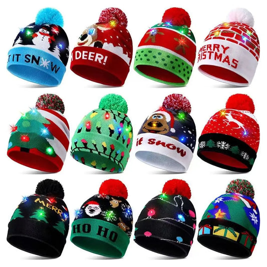 LED Christmas Knitted Hat Light Up Xmas Beanie Cap Unisex Winter Beanie Sweater Hat with Colorful LEDs for Christmas New Year ShopOnlyDeal