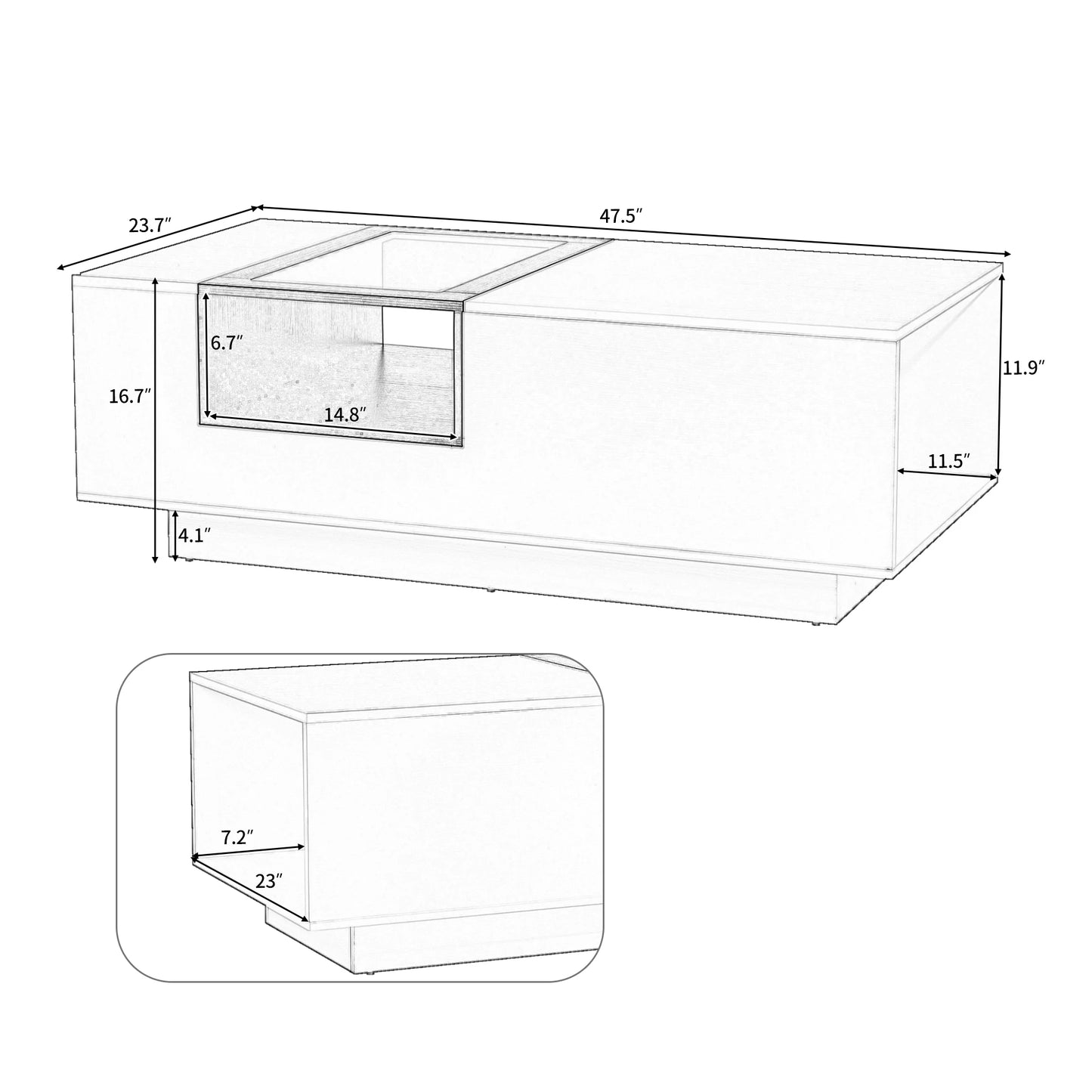 LED Coffee Table with Storage Open Display Shelf  Modern Center Table Accent Furniture for Living Room White/Black[US-W] ShopOnlyDeal