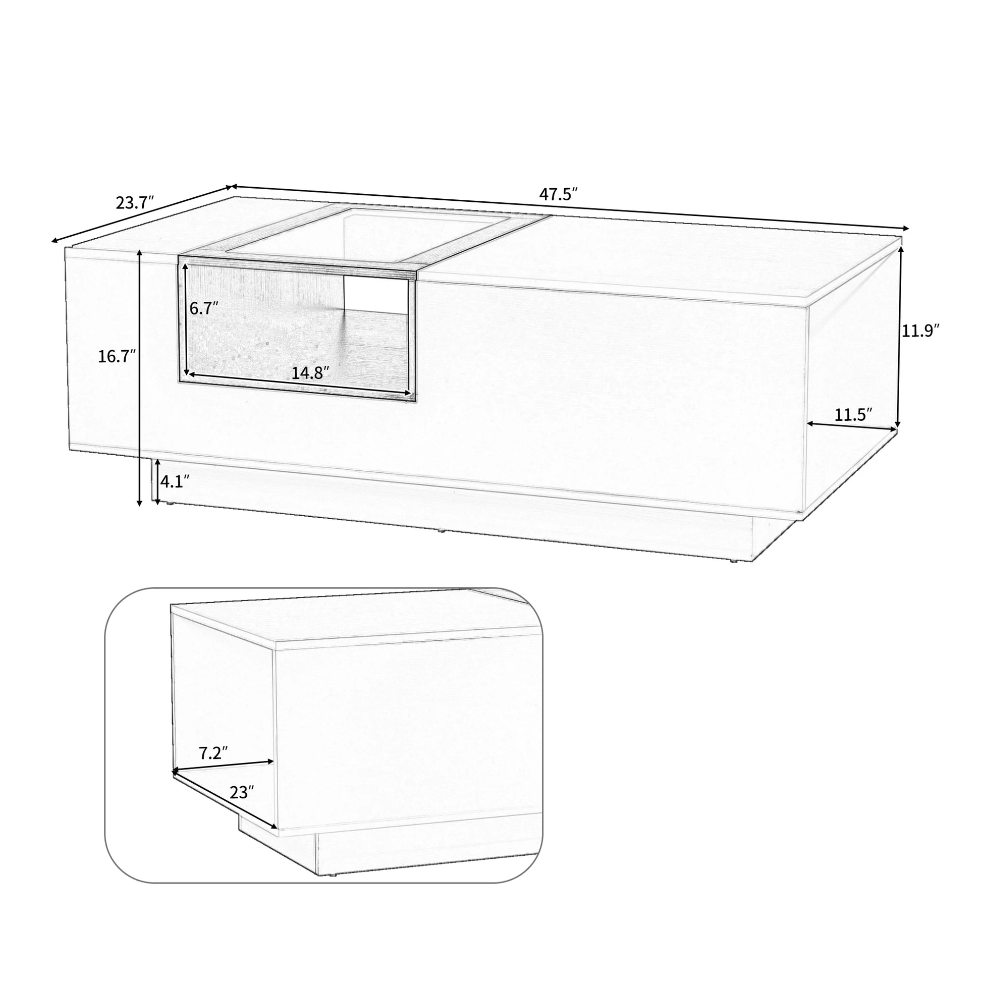 LED Coffee Table with Storage Open Display Shelf  Modern Center Table Accent Furniture for Living Room White/Black[US-W] ShopOnlyDeal