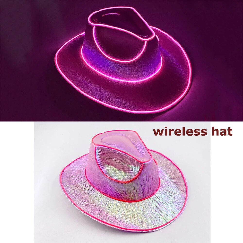 LED Glowing Cowgirl Hat Neon Luminous Bride Hat For Holiday Light Up Supplies Fluorescent Party Props Bachelorette Party Hat ShopOnlyDeal