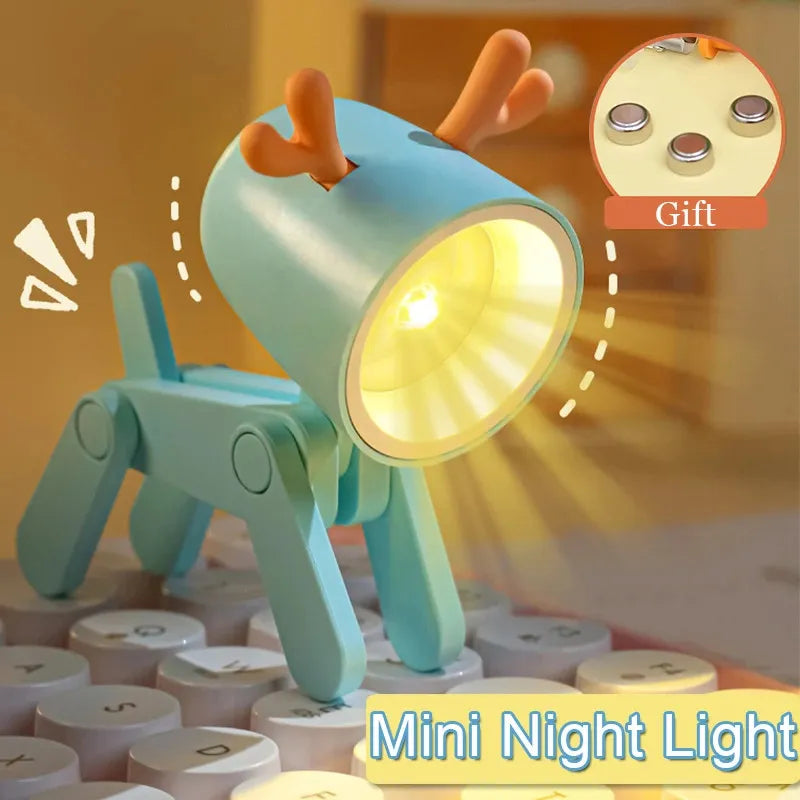 LED Night Light Mini Folding Desk Lamp Cute Pet Lights Dog Deer Portable Night Light Student Living Room Decor Gift ShopOnlyDeal