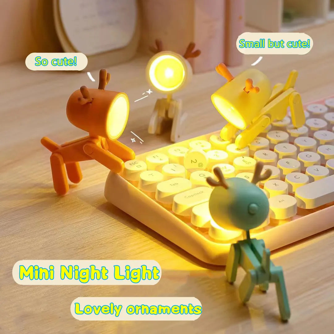 LED Night Light Mini Folding Desk Lamp Cute Pet Lights Dog Deer Portable Night Light Student Living Room Decor Gift ShopOnlyDeal