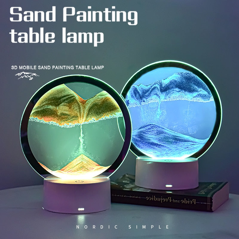 Quicksand LED Table Lamp Painting 3D Art Sand Scene Dynamic Round Glass Hourglass Children'S Bedroom Night Light Desktop Decor ShopOnlyDeal