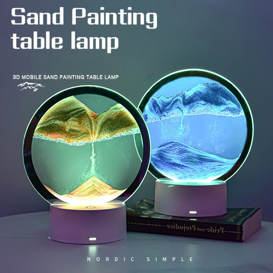 Quicksand LED Table Lamp Painting 3D Art Sand Scene Dynamic Round Glass Hourglass Children'S Bedroom Night Light Desktop Decor ShopOnlyDeal