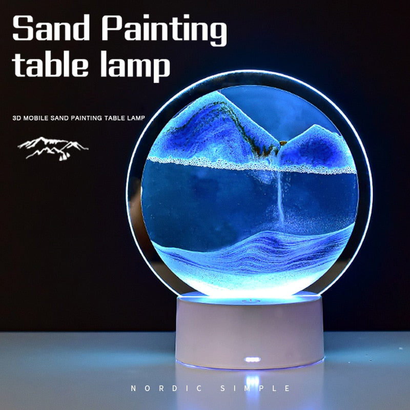 Quicksand LED Table Lamp Painting 3D Art Sand Scene Dynamic Round Glass Hourglass Children'S Bedroom Night Light Desktop Decor ShopOnlyDeal