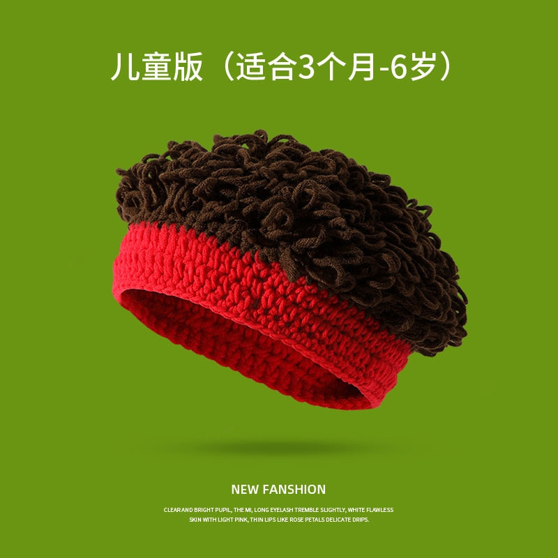 Funny Woolen Cap Female Autumn and Winter Little Devil Green Knitted Sleeve Cap bucket hat men  bucket hat women ShopOnlyDeal