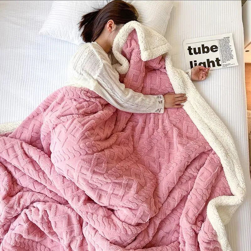 Lamb Wool Thick Winter Blanket Double Side Microfiber Flannel Throw Blanket for Bed Comfortable Super Soft Warm Comforter Double ShopOnlyDeal