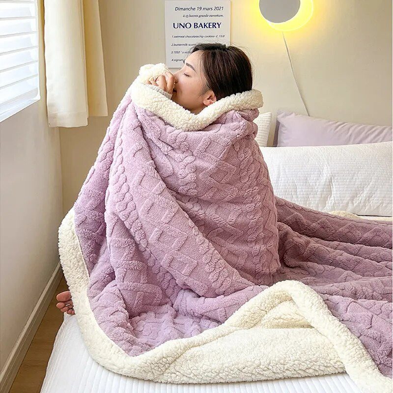 Lamb Wool Thick Winter Blanket Double Side Microfiber Flannel Throw Blanket for Bed Comfortable Super Soft Warm Comforter Double ShopOnlyDeal