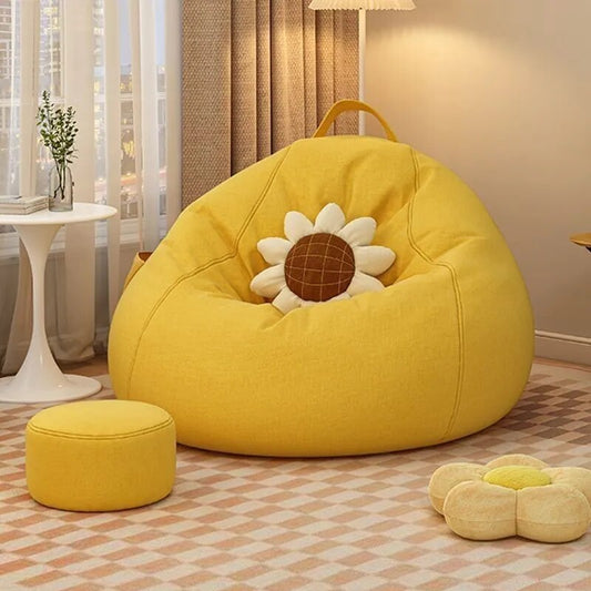 Lazy Sofa Chairs With Pedal Pillow Floor Linen Cloth Lounger Seat Bean Bag Pouf Puff Couch Leisure Tatami Living Room Household ShopOnlyDeal