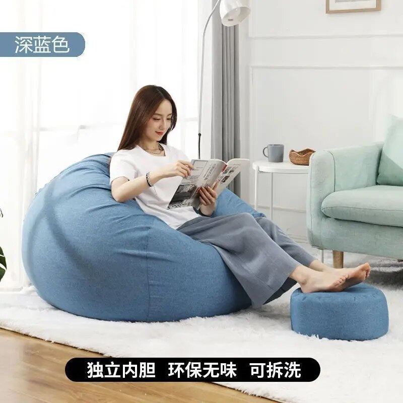 Lazy Sofa Chairs With Pedal Pillow Floor Linen Cloth Lounger Seat Bean Bag Pouf Puff Couch Leisure Tatami Living Room Household ShopOnlyDeal