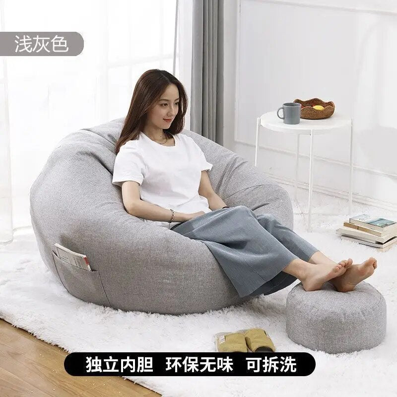 Lazy Sofa Chairs With Pedal Pillow Floor Linen Cloth Lounger Seat Bean Bag Pouf Puff Couch Leisure Tatami Living Room Household ShopOnlyDeal