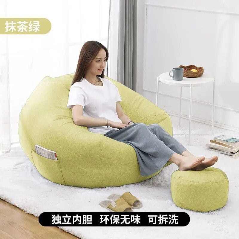 Lazy Sofa Chairs With Pedal Pillow Floor Linen Cloth Lounger Seat Bean Bag Pouf Puff Couch Leisure Tatami Living Room Household ShopOnlyDeal