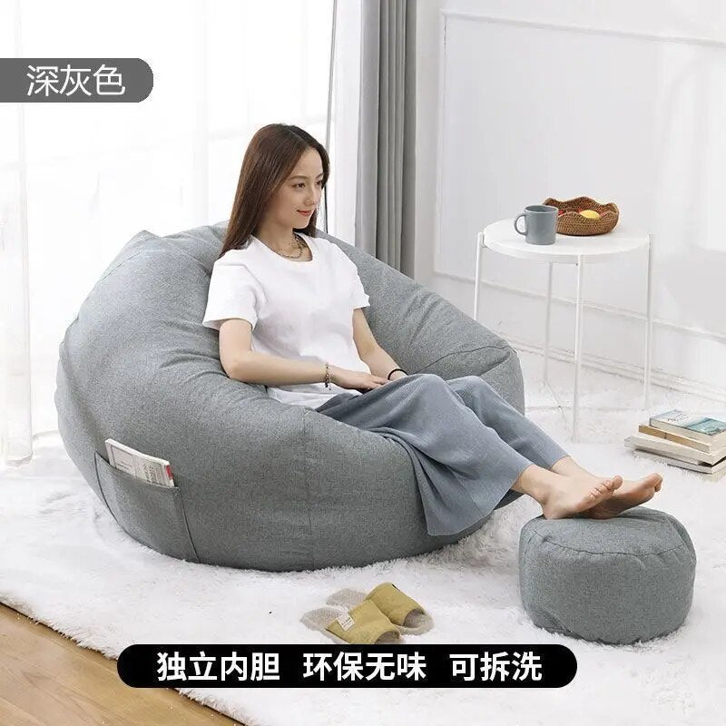 Lazy Sofa Chairs With Pedal Pillow Floor Linen Cloth Lounger Seat Bean Bag Pouf Puff Couch Leisure Tatami Living Room Household ShopOnlyDeal