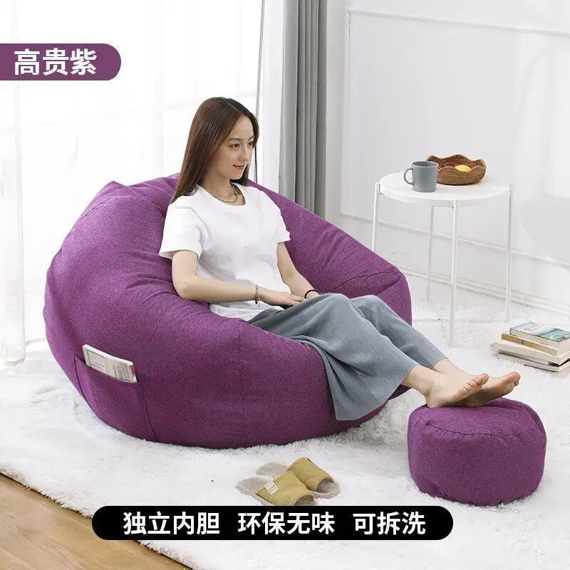 Lazy Sofa Chairs With Pedal Pillow Floor Linen Cloth Lounger Seat Bean Bag Pouf Puff Couch Leisure Tatami Living Room Household ShopOnlyDeal