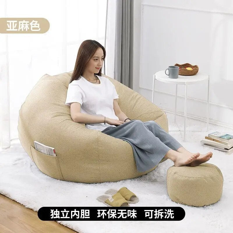 Lazy Sofa Chairs With Pedal Pillow Floor Linen Cloth Lounger Seat Bean Bag Pouf Puff Couch Leisure Tatami Living Room Household ShopOnlyDeal