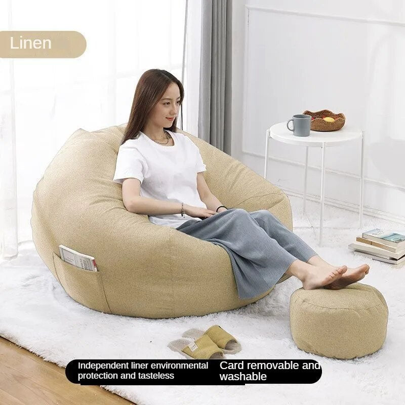 Lazy Sofa Chairs With Pedal Pillow Floor Linen Cloth Lounger Seat Bean Bag Pouf Puff Couch Leisure Tatami Living Room Household ShopOnlyDeal