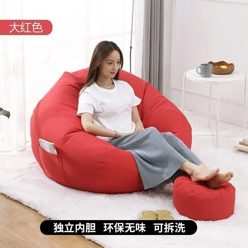 Lazy Sofa Chairs With Pedal Pillow Floor Linen Cloth Lounger Seat Bean Bag Pouf Puff Couch Leisure Tatami Living Room Household ShopOnlyDeal