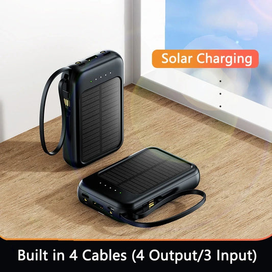 Lenovo 30000mAh Solar Power Bank Built-in Four Data Cable Portable Mini External Battery Powerbank For Samsung iPhone Xiaomi Polaristech Digital Store