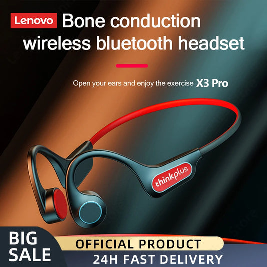 Lenovo Bone Conduction Earphones X3 Pro Bluetooth Hifi Ear-hook Wireless Headset with Mic Waterproof Earbud ShopOnlyDeal
